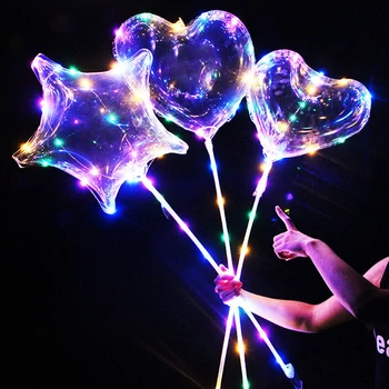 1 Комплект светодиодных прозрачных воздушных шаров Прозрачный воздушный шар Bobo со светодиодной подсветкой Круглые шарики в форме сердца и звезды Globos для декора вечеринки по случаю дня рождения