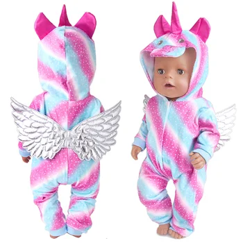 1 шт. плюшевая одежда для кукол, красочный теплый комбинезон с единорогом и крылышками, костюм подходит для куклы 43 см для новорожденных и 18 дюймов для девочек в подарок