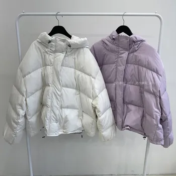 2023, зимняя пуховая куртка, женская мода, свободный теплый капюшон на завязках, 90% белый утиный пух, высококачественная фиолетово-белая куртка