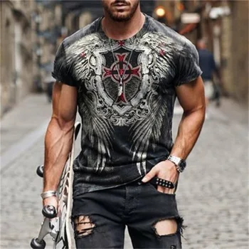 2023 Летняя Европейская и американская Уличная Мужская футболка с 3D Крестом и тематическим Принтом, Модная Рубашка с коротким рукавом и 3D крестом с рисунком
