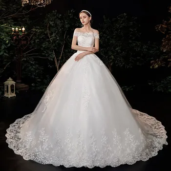 2023 Новое Свадебное платье с вырезом лодочкой, Бальное платье со Шлейфом, Свадебное платье на шнуровке, Свадебные платья, Vestidos De Novia