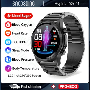 2023 Новые Неинвазивные Смарт-Часы ECG + PPG, Измеряющие уровень сахара в крови, Для Мужчин, Сердечный ритм, Кислород в Крови, Умные Часы Для Здоровья, IP67, Водонепроницаемые Спортивные Часы