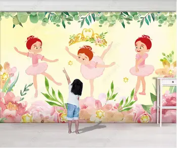 3d фотообои на заказ фреска Ручная роспись корона балетная девочка акварельные цветы листья детская комната обои для стен 3 d