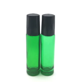 50шт 10 мл Роликовая стеклянная бутылка, пустое эфирное масло, 10 куб. см, шарик для густых духов, зеленая стеклянная бутылка с черной пластиковой крышкой