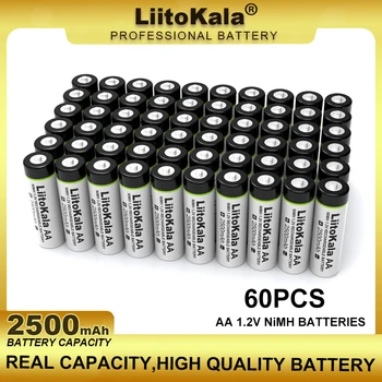 60 шт. Liitokala 1,2 В AA 2500 мАч Ni-MH аккумуляторная батарея для температурного пистолета, игрушечных батареек для мыши с дистанционным управлением