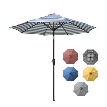 9-футовый открытый алюминиевый зонт для патио, круглый рыночный зонт с кнопкой наклона и рукояткой для тени, в черно-белую полоску