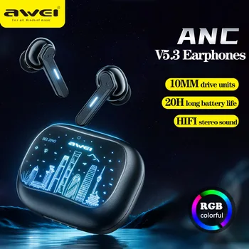Awei T53 ANC Bluetooth Наушники V5.3 ENC Беспроводные наушники Bluetooth 360 ° Hi-Fi Стерео Звук Спортивная гарнитура Геймерские наушники TWS