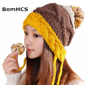 BomHCS Милая Женская Ушная муфта, вязаная шапка для девочек, теплая Зима, 100% Шапочка ручной работы, Разноцветные шапки