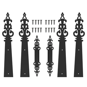 CCJH Комплект фурнитуры для гаражных ворот, декоративные навесные петли для каретки, ручки, 6 шт., сталь черного цвета (4 петли, 2 ручки)