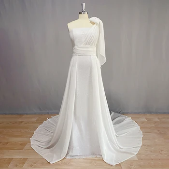 DIDEYTTAWL/ настоящее фото, съемное платье невесты 2 в 1, без бретелек, со шлейфом в виде русалки, блестящая съемная юбка с блестками, свадебное платье