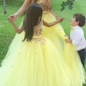 DlassDress 2019, Бальное платье с желтыми цветами, Платья для девочек на свадьбу, Милое Платье Принцессы Длиной до пола из слоеного тюля