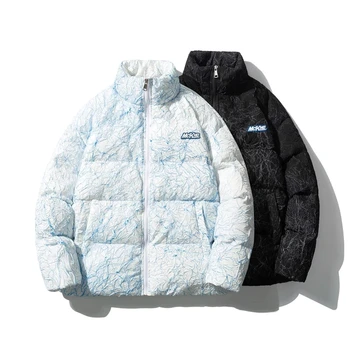 GlacialWhale Зимний Градиентный пуховик, Мужская Каракулевая куртка, Ветрозащитное пальто с капюшоном, Уличная водонепроницаемая куртка в стиле хип-хоп для мужчин