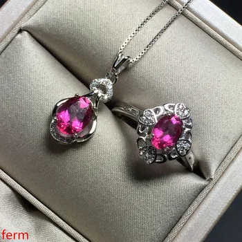 KJJEAXCMY бутик ювелирных изделий из стерлингового серебра 925 пробы, инкрустированное натуральным розовым топазом, кольцо с подвеской, 2 комплекта, трехмерное полое новое классическое