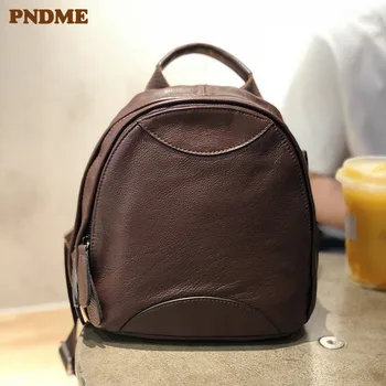 PNDME винтажный женский маленький рюкзак из натуральной кожи, повседневный простой рюкзак на каждый день, высококачественная женская мини-симпатичная сумка из воловьей кожи