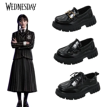 Wednesday Addams Family/ Детская обувь для Косплея на толстой подошве, Винтажные модные тонкие туфли в готическом стиле для девочек, обувь для вечеринки на Хэллоуин