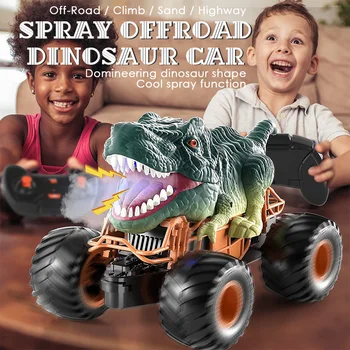 Автомобиль с динозавром на дистанционном Управлении для мальчиков и детей 4-7 лет, 2,4 ГГц Радиоуправляемый грузовик с динозавром, Электрический Радиоуправляемый Автомобиль, Игрушки со светом и функцией звукового распыления