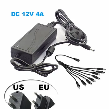 Адаптер питания монитора DC 12V 4A + 1-8-полосный кабель-разветвитель питания для IP-камеры видеонаблюдения