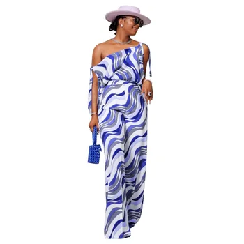 Африканские комбинезоны, женские лоскутные широкие брюки на одно плечо, комбинезоны, Летние Новые Модные пляжные комбинезоны с принтом в африканском стиле