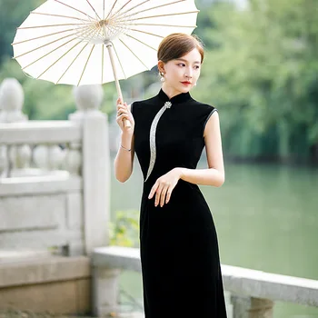 Бархатный чонсам 2023 новый китайский стиль magnolia cheongsam элегантное модельное платье улучшенного подиума cheongsam