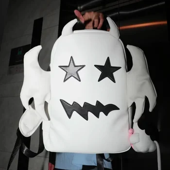 Белый рюкзак с демонической летучей мышью, модная школьная сумка для мужчин и женщин, милый Призрачный Дух, Дизайнерские Водонепроницаемые спортивные мужские рюкзаки для путешествий