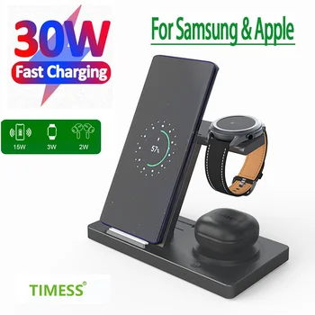 Беспроводная Зарядная подставка 5 в 1 Для iPhone 14 13 Apple и Samsung Airpods Pro Watch Galaxy Watch 6 5 Док-станция для быстрой зарядки