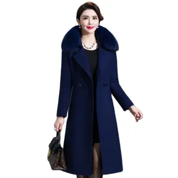 Брендовое женское длинное удлиненное зимнее пальто, теплый V-образный вырез, утолщенный однотонный меховой воротник, тренч для похудения, красивая ветровка