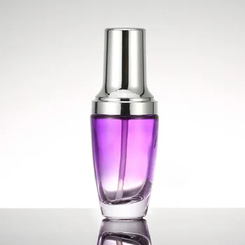 Бутылка фиолетового стекла объемом 30 мл с серебряным пресс-насосом или стеклянная бутылка или бутылка лосьона, бутылка BB-крема для косметической упаковки