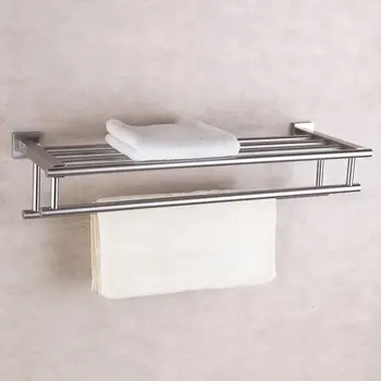 Вешалка для банных полотенец из нержавеющей стали с матовой отделкой, полка для ванной комнаты с двойной вешалкой для полотенец 60 см, Органайзер для хранения