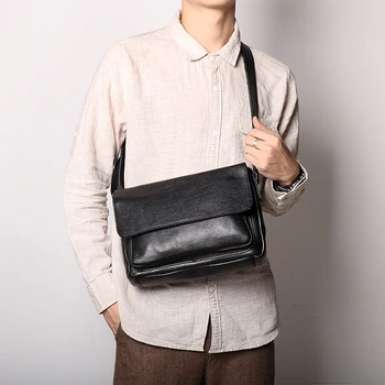 Винтажная мужская черная сумка через плечо из натуральной кожи, сумка-мессенджер через плечо R30051