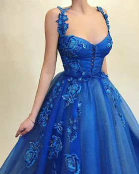 Выпускные платья Royal Blue 2022 Трапециевидные Аппликации, Корсетный Лиф, Вечерние платья для Вечеринок, Robe De Soiree