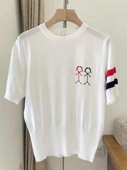 Высококачественная корейская модная рубашка поло из шелка Льда в цветную полоску без рукавов, майка, внешняя футболка, универсальный пуловер Поло