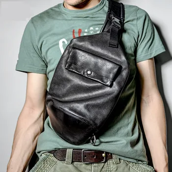 Высококачественная мужская черная нагрудная сумка из натуральной кожи, уличная модная повседневная дизайнерская роскошная сумка через плечо из натуральной воловьей кожи