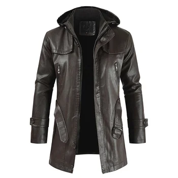 Высококачественная новая мужская повседневная модная кожаная одежда из искусственной кожи с капюшоном, тонкие кожаные пальто для молодых людей, куртка