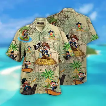 Гавайская рубашка Mickey Treasure Hunt, мужская гавайская рубашка с Микки Маусом, рубашка Aloha, Модная рубашка с коротким рукавом