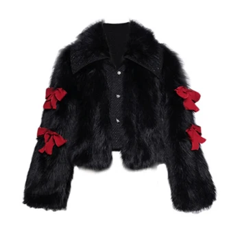 Готическое зимнее теплое пальто из искусственного меха, женская черная пушистая куртка, шикарная женская верхняя одежда в стиле панк, одежда для рождественской вечеринки Готическое зимнее теплое пальто из искусственного меха, женская черная пушистая куртка, шикарная женская верхняя одежда в стиле панк, одежда для рождественской вечеринки 5