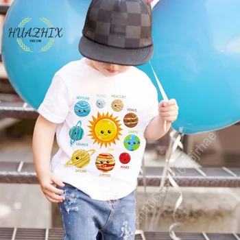 Детская футболка с принтом планет, Детская футболка с космонавтом, рубашка для малышей, одежда для мальчиков и девочек, детские рубашки с короткими рукавами, подарок на день рождения