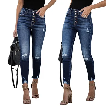Джинсовые брюки Женские Облегающие стрейчевые Сексуальные обтягивающие джинсовые брюки с высокой талией Pantalones De Mujer