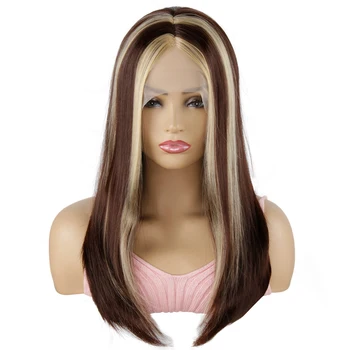 Длинный прямой парик из натуральных волос на кружеве BCHR, термостойкие синтетические волосы коричневого цвета, Парики для женщин