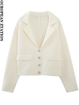 Женская мода 2023, накладные карманы, вязаный кардиган, свитер, винтажная верхняя одежда с длинными рукавами и пуговицами спереди, шикарные топы