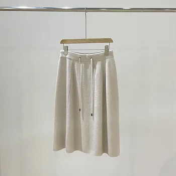 Женская юбка с эластичной резинкой на талии, универсальная, из 100% кашемира, Женская юбка Миди трапециевидной формы Jupe 2023, осень