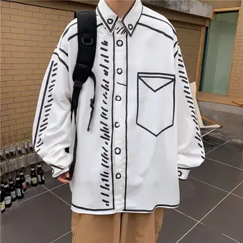 Женские блузки Harajuku, большие размеры, винтажный японский стиль, белые графические корейские модные рубашки с длинным рукавом, хиппи-шик 2023