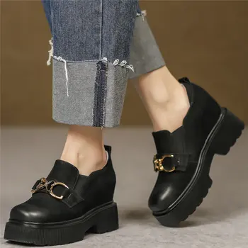 Женские ботинки Martin из натуральной кожи, увеличивающие рост, Женские туфли-лодочки на платформе со шнуровкой и круглым носком, Повседневная обувь