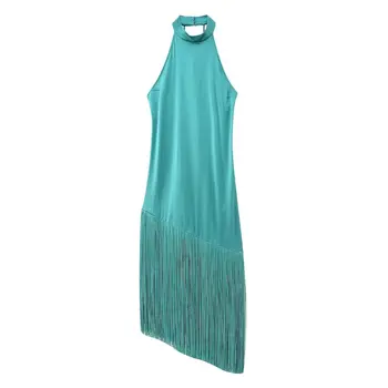 Женское 2023 Новое Шикарное модное шелковое атласное платье с подвешенным вырезом, Винтажное женское платье с открытой спиной, халат Mujer