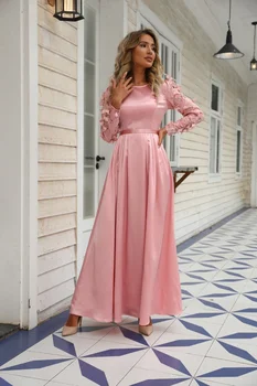 Женское платье Abaya из розового хрустального атласа с 3D вышивкой, Модное Женское платье, Элегантное Длинное вечернее платье, Кафтан, Женская одежда