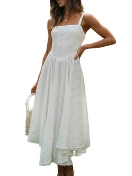 Женское элегантное платье Макси без рукавов с V-образным вырезом и цветочным принтом, с гофрированным подолом и открытой спиной