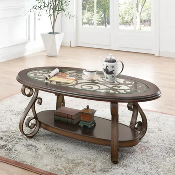 Журнальный столик со стеклянной столешницей и Металлическими ножками, покрытыми порошковой краской, Темно-коричневый (52,5 