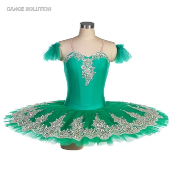 Зеленый Балетный костюм-пачка, Лиф купальника из спандекса с аппликацией, Балетное платье-пачка для выступлений на сцене для женщин и девочек BLL543