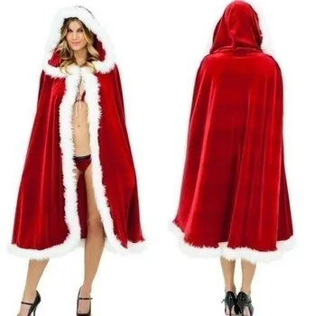 Зимнее теплое пальто, красная бархатная накидка с капюшоном, Сексуальный Санта, Рождественские Костюмы Для Косплея, Женская клубная одежда для карнавальных вечеринок