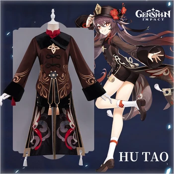 Игра Genshin Impact HuTao Косплей костюм Liyue Hu Tao Косплей наряд, Костюмированная игра в Китайском стиле на Хэллоуин, Карнавальная вечеринка