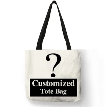 Индивидуальная женская сумка-тоут, льняная холщовая сумка с логотипом, на заказ, ваши фотографии, сумки для покупок, ручные сумки на плечо 